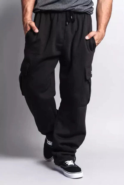 Men's casual sports loose fit pants with multi-pocket design drawstring for winter