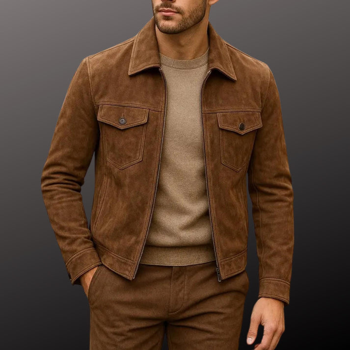 Men’s Vintage-Style Suede Jacket – Classic Structured Design – Solorfit