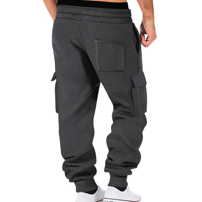 Men's Casual Fleece Elastic Waist Multi-pocket Loose Sports Pants 93626833M