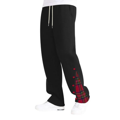 Men's Checked Stitching Elastic Waist Straight Sports Pants 13325972Z