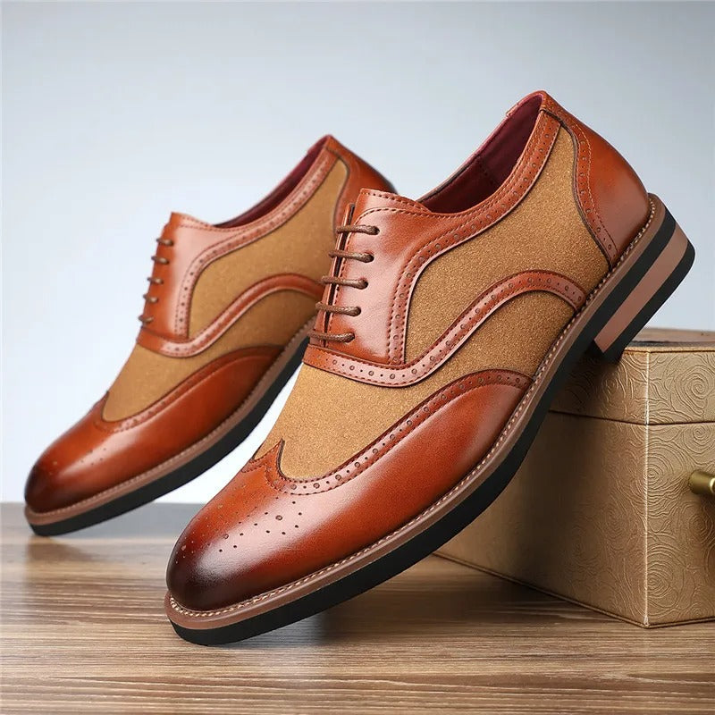 Two-Tone Oxford Chelsea Brogue Shoes – Classic Men’s Dress Footwear