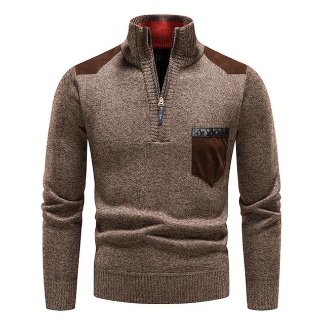 Mauro | Men’s Quarter-Zip Sweater with Suede Shoulder Patches – Casual & Smart Pullover for Autumn/Winter