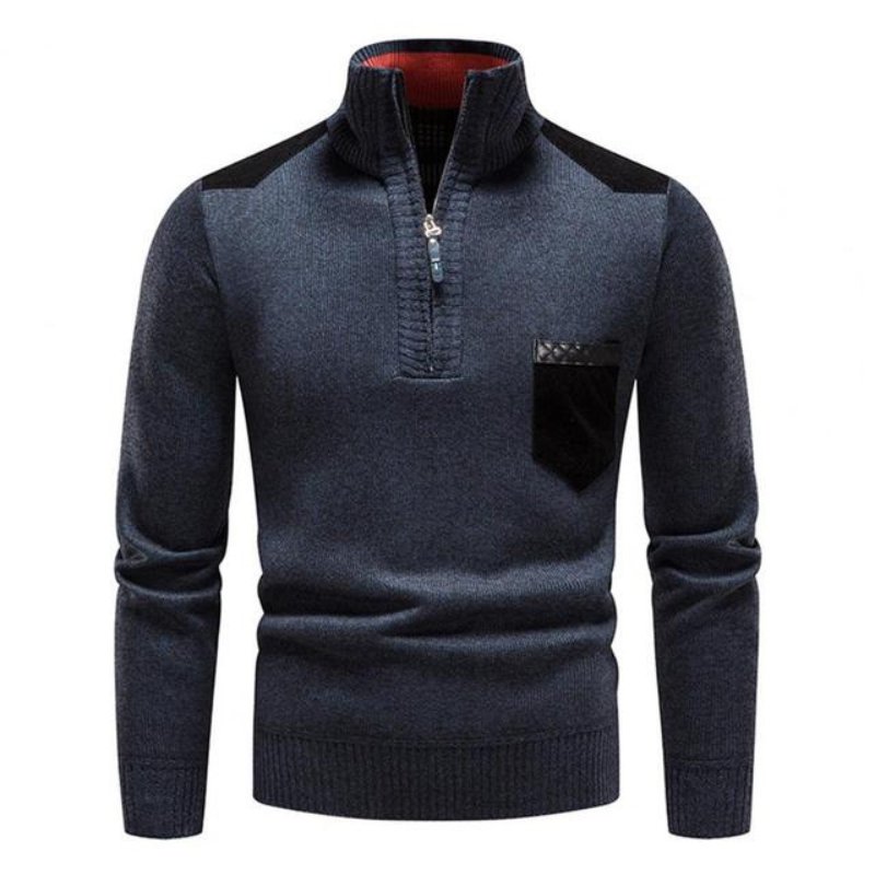Mauro | Men’s Quarter-Zip Sweater with Suede Shoulder Patches – Casual & Smart Pullover for Autumn/Winter