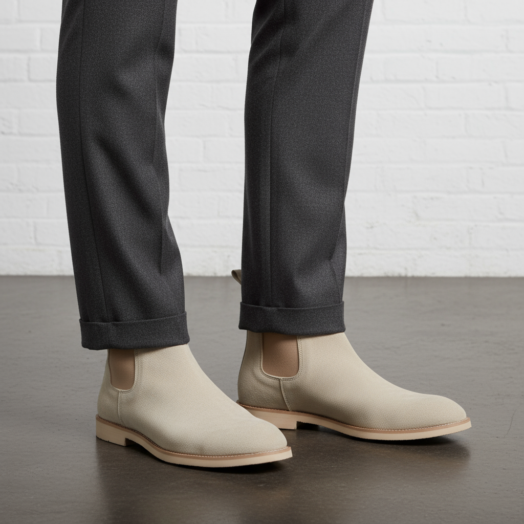 Men’s Calf Suede Chelsea Boots – Classic Slip-On Ankle Boots with Elastic Side Panels