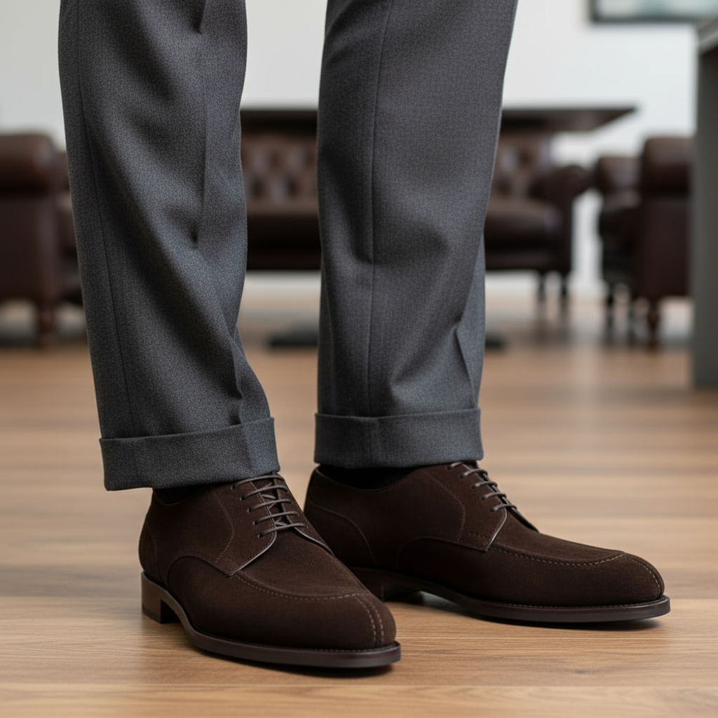 Brown Suede Norwegian Shoes – Men’s Classic Lace-Up Dress Shoes with Durable Sole