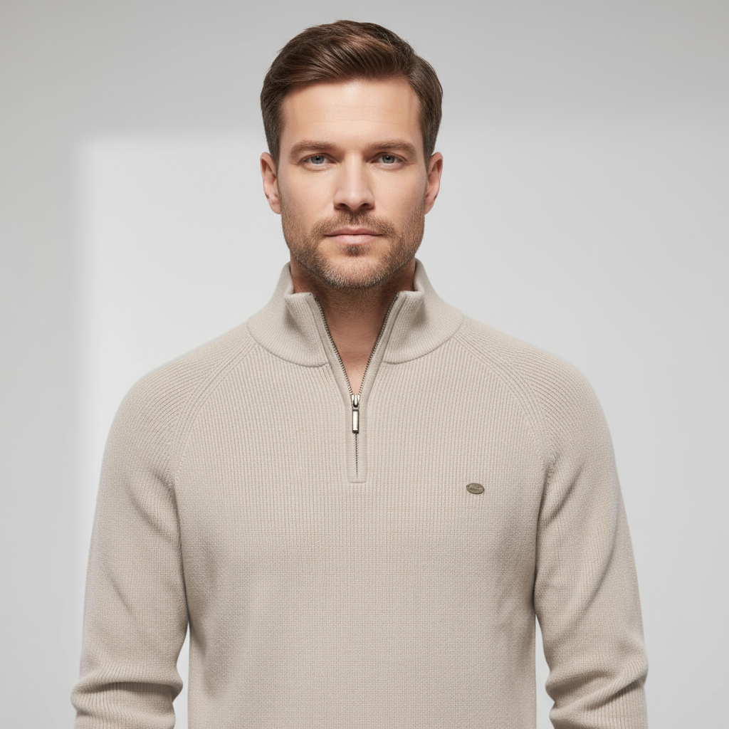Men’s Sweater –  Soft Fabric – Classic Fit – Half-Zip Collar – Ribbed Trim