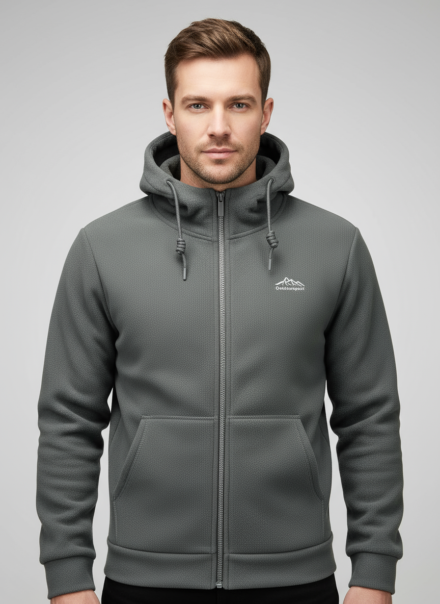 Outdoorsports Men's Casual Warm Padded Zip Jacket with Hood