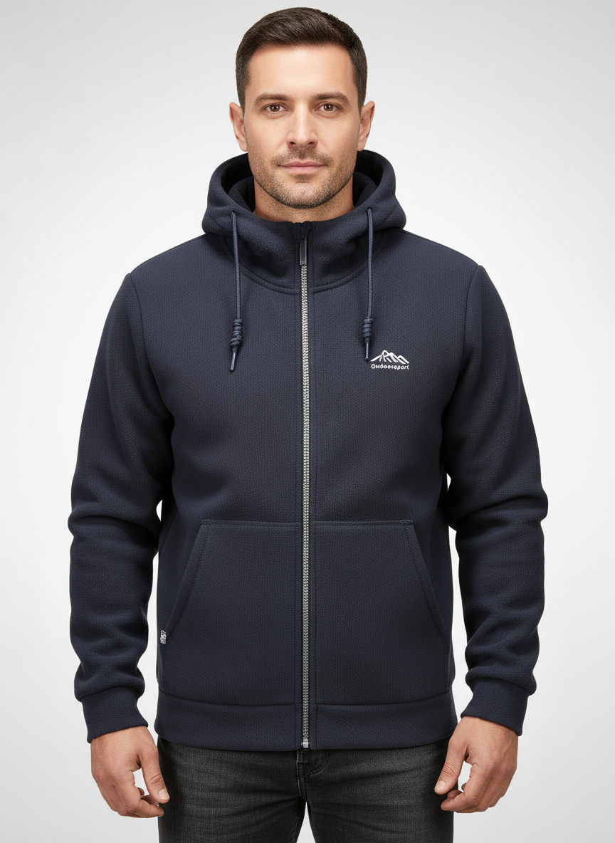 Outdoorsports Men's Casual Warm Padded Zip Jacket with Hood