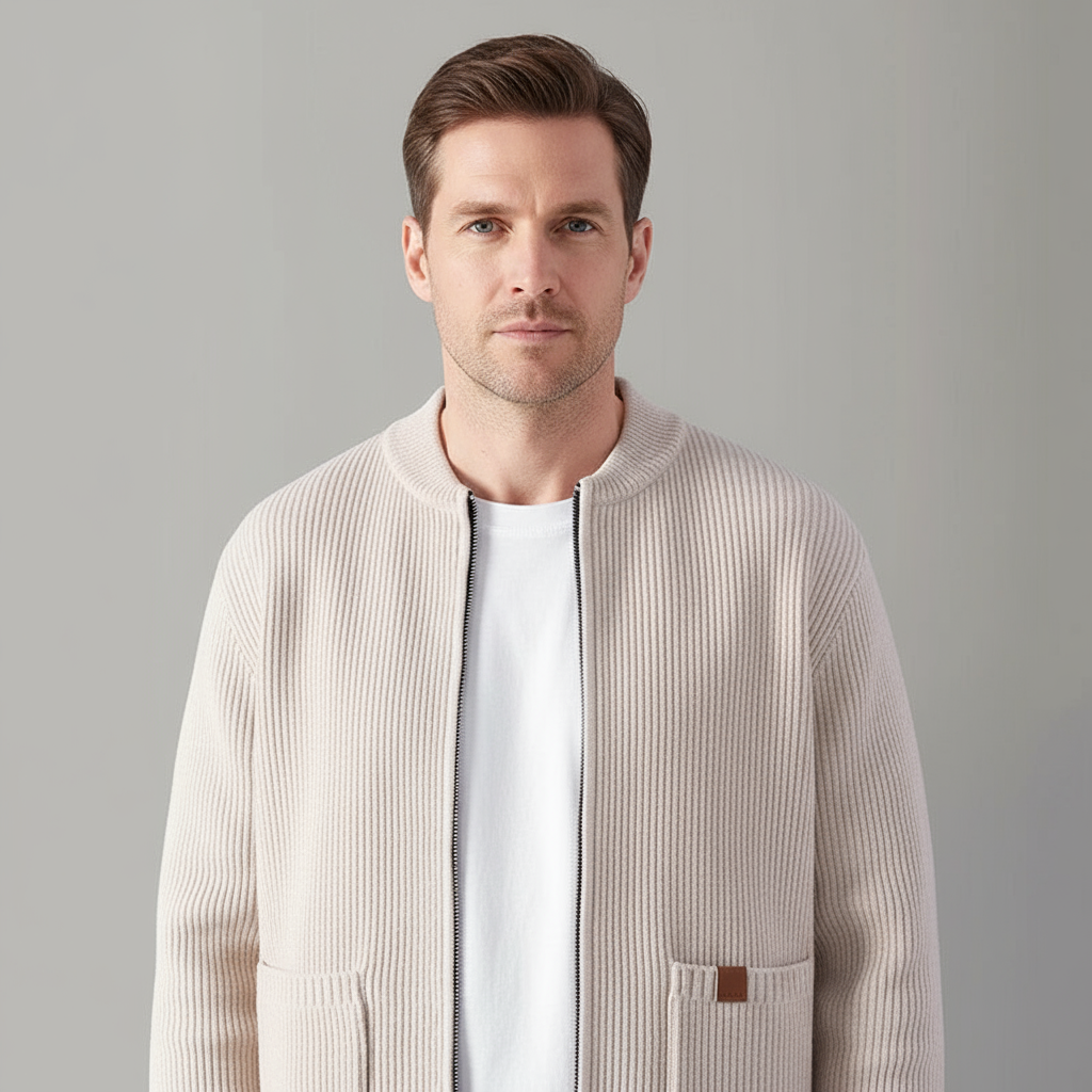 Elegant Knitted Zip Cardigan Coat – Timeless Warmth with Modern Style