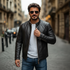 Men’s Leather Jacket – Slim Fit – Stand Collar – Zip Front – Minimalist Design - Solorfit