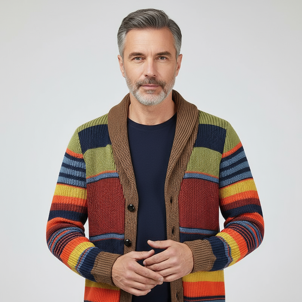 Men’s Colorblock Lapel Sweater Jacket – Modern Knit Design with Timeless Style