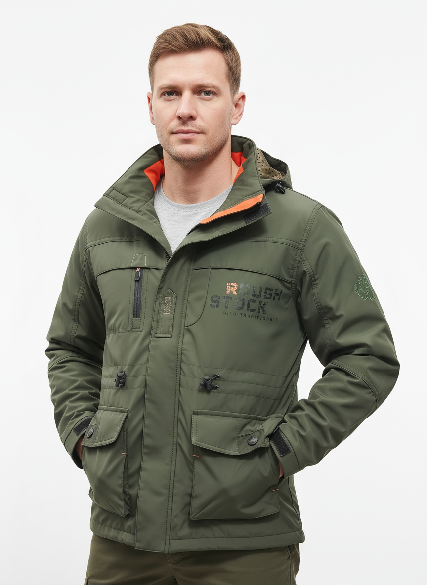 Men’s Outdoor Windbreaker Jacket – Adjustable Hood & Zippered Pockets