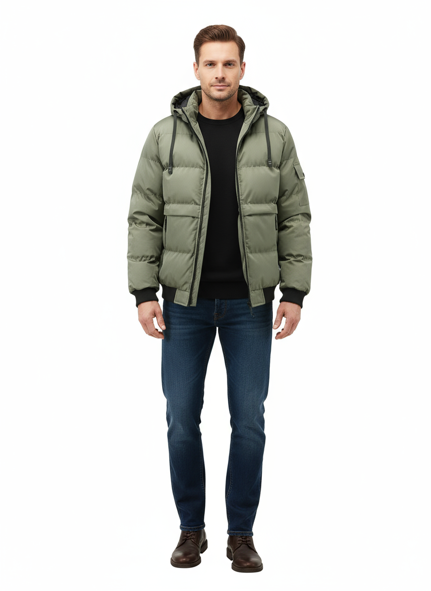 Men’s Heavy-Duty Winter Hooded Jacket – Durable Full-Zip Outerwear for Cold Weather
