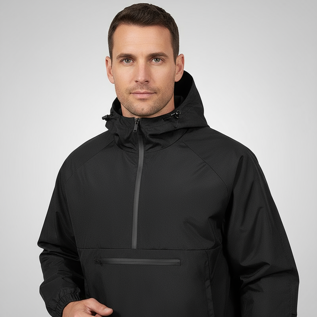 Men’s Softshell Hooded Windbreaker Jacket – Half-Zip Outdoor Comfort & Wind Protection