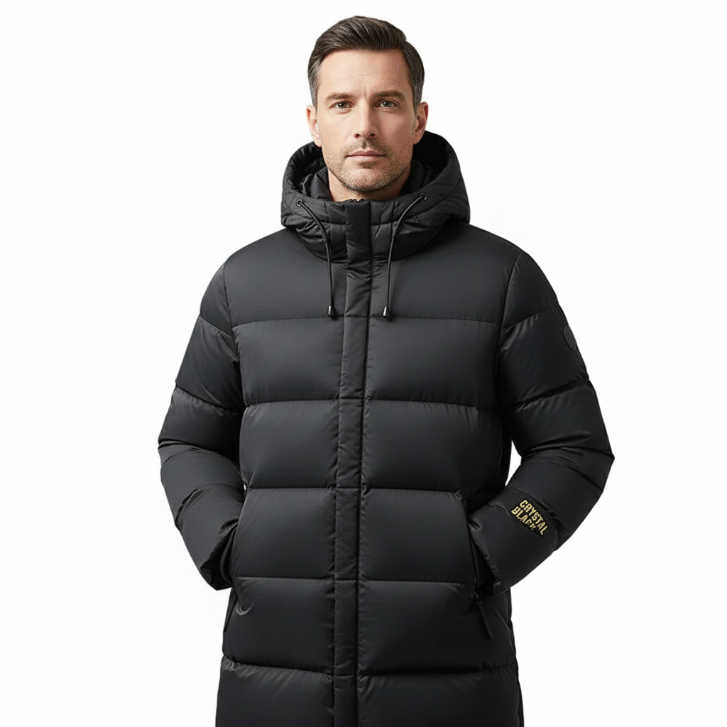 Men’s Long Winter Down Jacket – Warm Padded Coat for Cold Weather