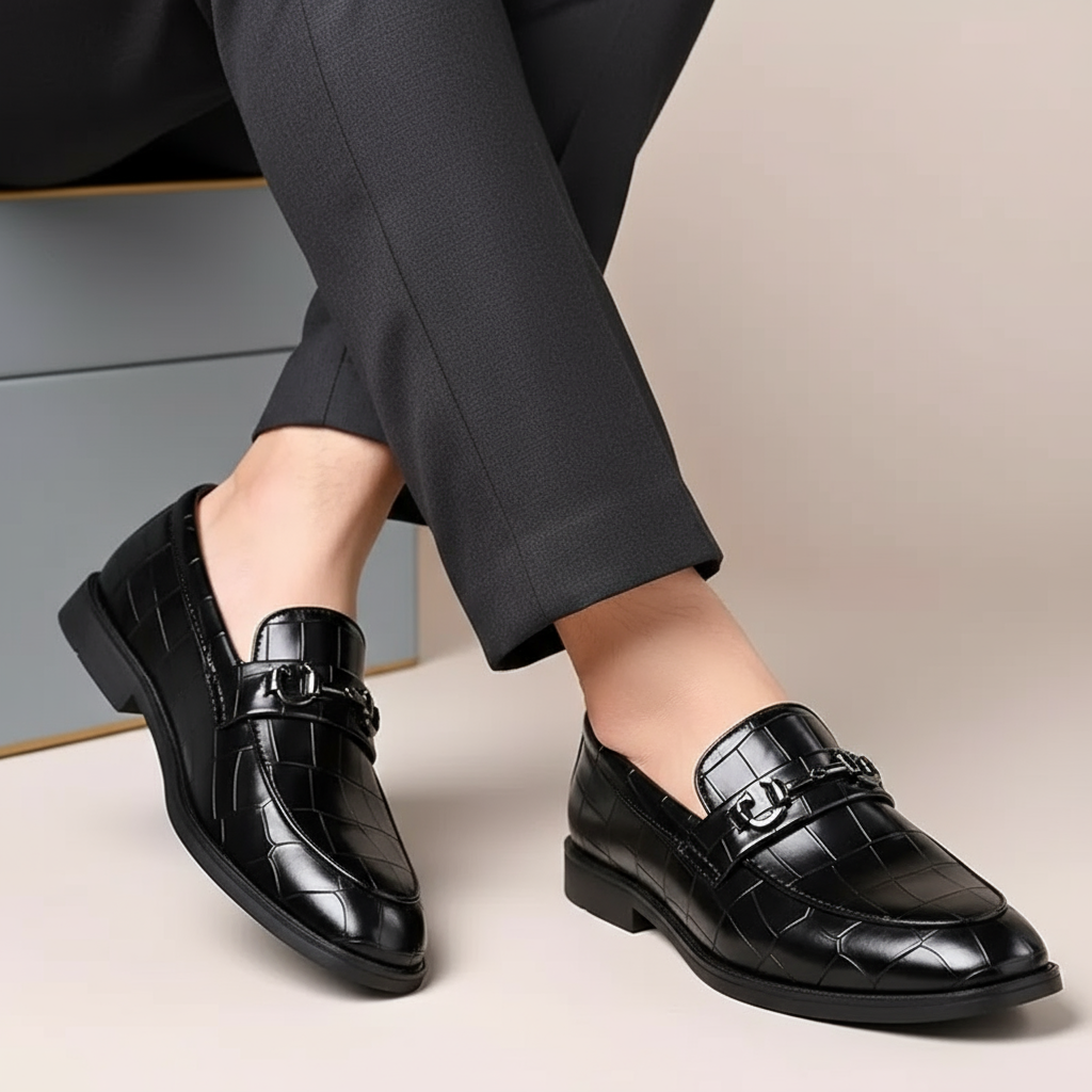 Solorfit | Men’s Vintage Croco Penny Loafers – Slip-On Walking Shoes with Strap - Solorfit