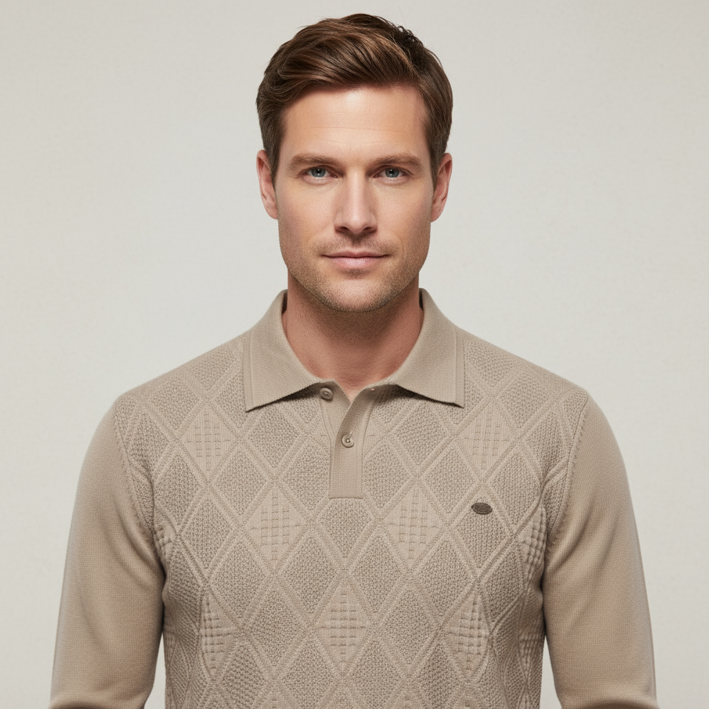 Kensington Diamond Knit Button Polo Sweater for Men