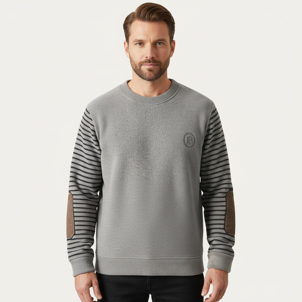 The Westlake Men’s Warm Patchwork Sleeve Crew Neck Knit Sweater