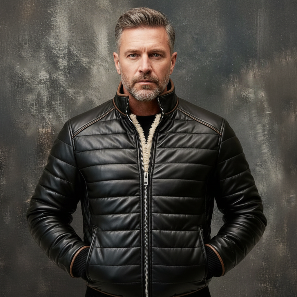 Vintage Soft Leather Jacket – Warm & Plush Lining | Men’s Retro Comfort Outerwear