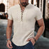 Men’s Henley Shirt – Cotton-Linen Blend – Slim Fit – Short Sleeve Casual Look - Solorfit
