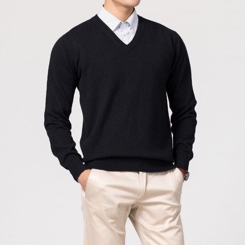 Men’s Cashmere V-Neck Sweater – Classic Lightweight Knitwear