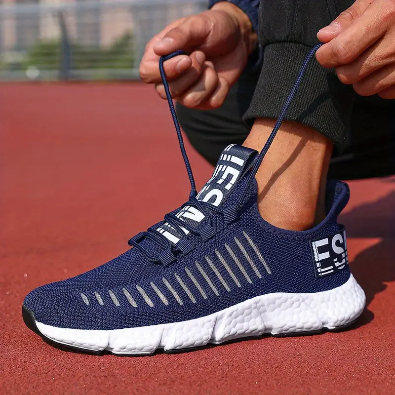 Solorfit | Men Breathable Striped Sneakers – Low-Top Casual Sports Shoes with Lace Closure