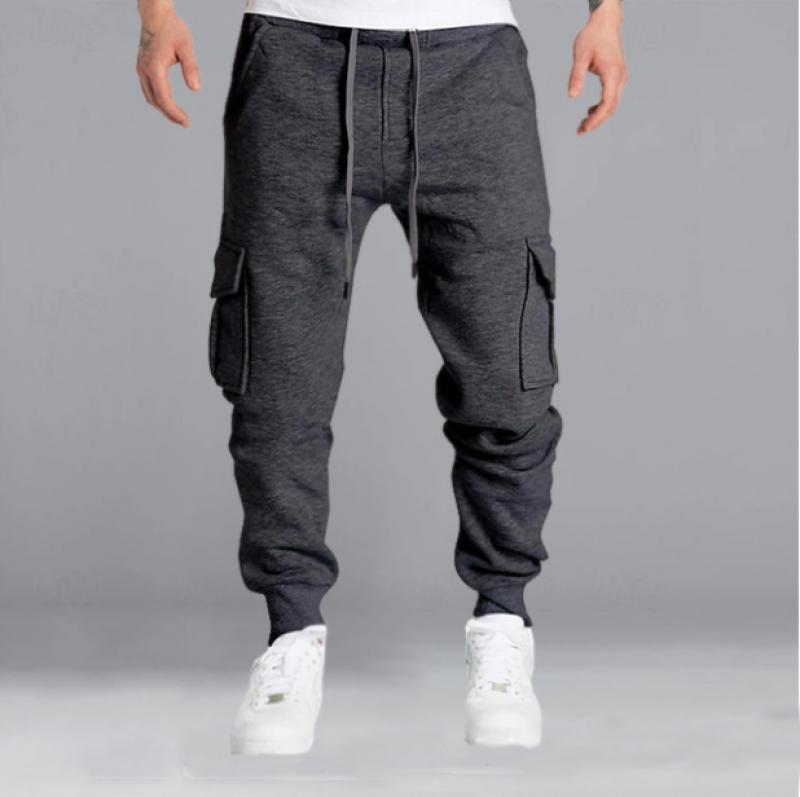 Men's Solid Elastic Waist Multi-pocket Sports Pants 03522018Z