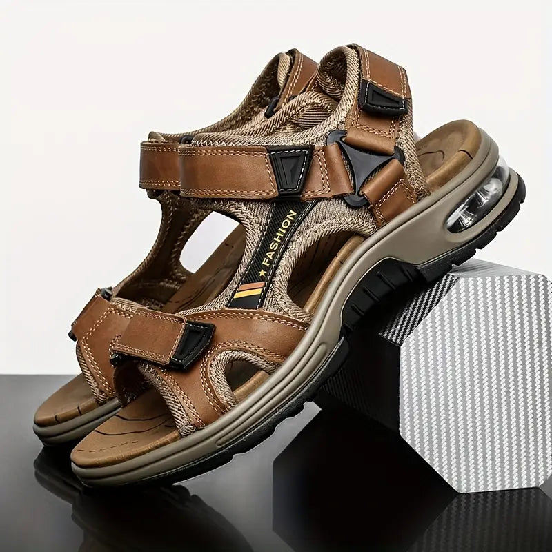 Solorfit | Men's Leather Orthopedic Open-Toe Sport Sandals – Adjustable Straps & Air Cushion Sole