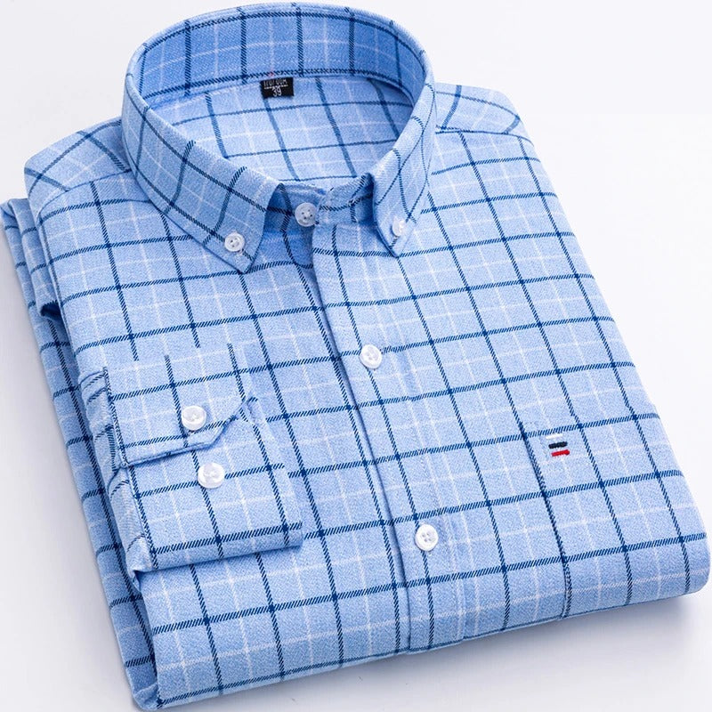 Vinthentic Everett Cotton Plaid Shirt Blouse – Classic Men’s Casual Wear